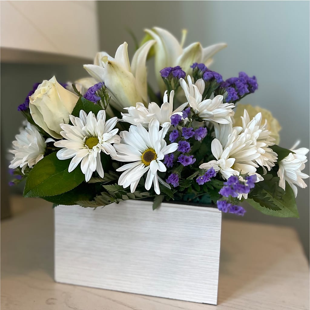Beyond Blue Box Bouquet – KRISTINA'S BASKETS AND BOUQUETS, Smithfield NC