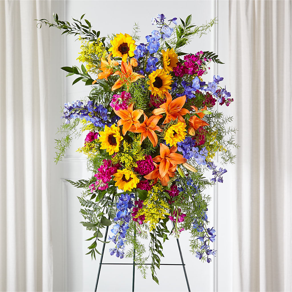 Sunlit Memories Standing Spray (Standard) – KRISTINA'S BASKETS AND BOUQUETS, Smithfield NC