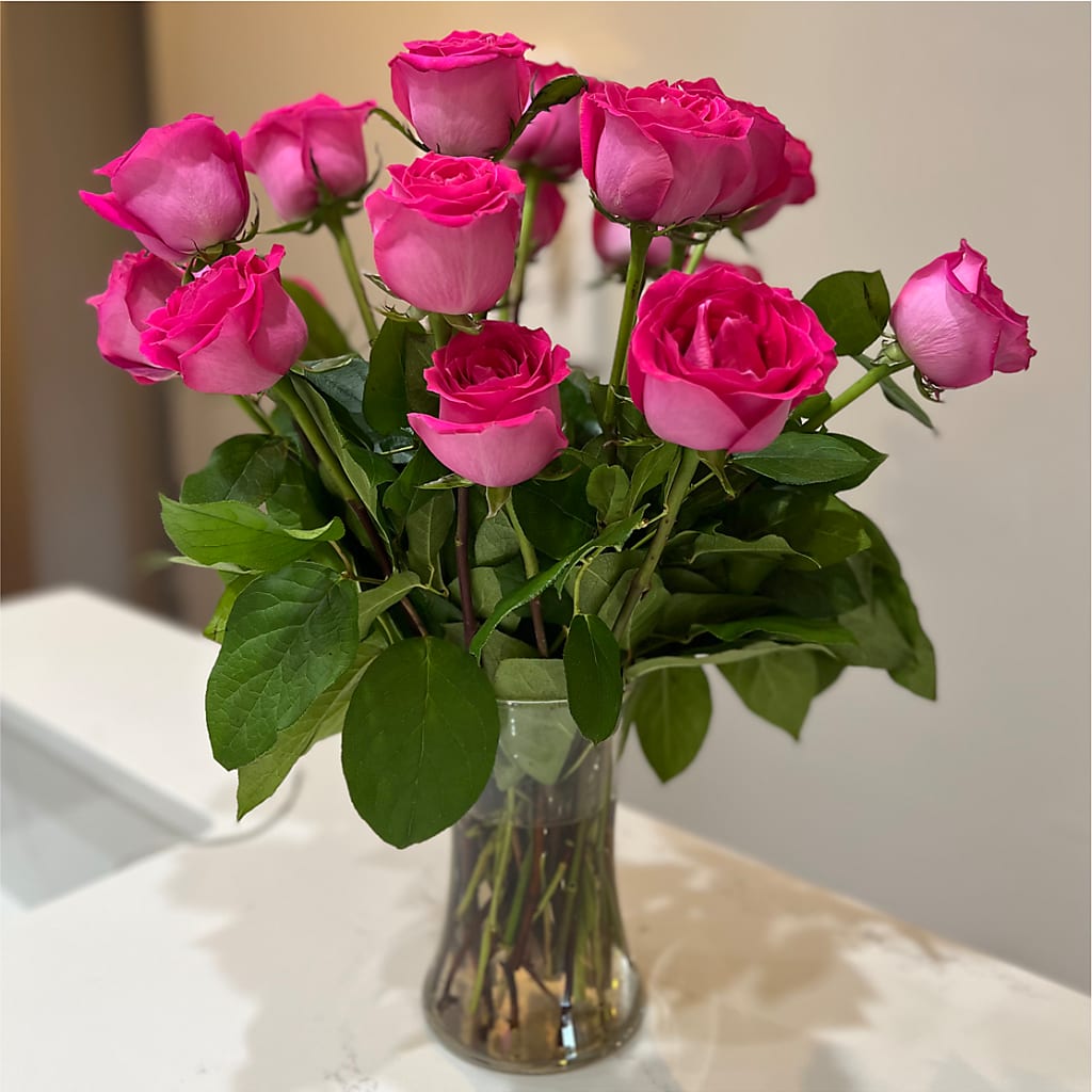 Long Stem Pink Rose Bouquet – KRISTINA'S BASKETS AND BOUQUETS, Smithfield NC